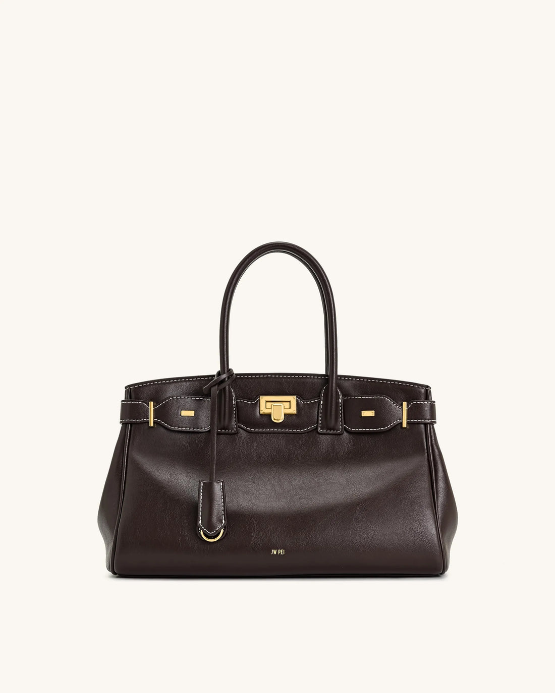 JW PEI Dark Brown Women Ziva Metal Lock Decoration Tote Bag - Dark Brown SKU: 8T052-31_Dark Brown Image 01