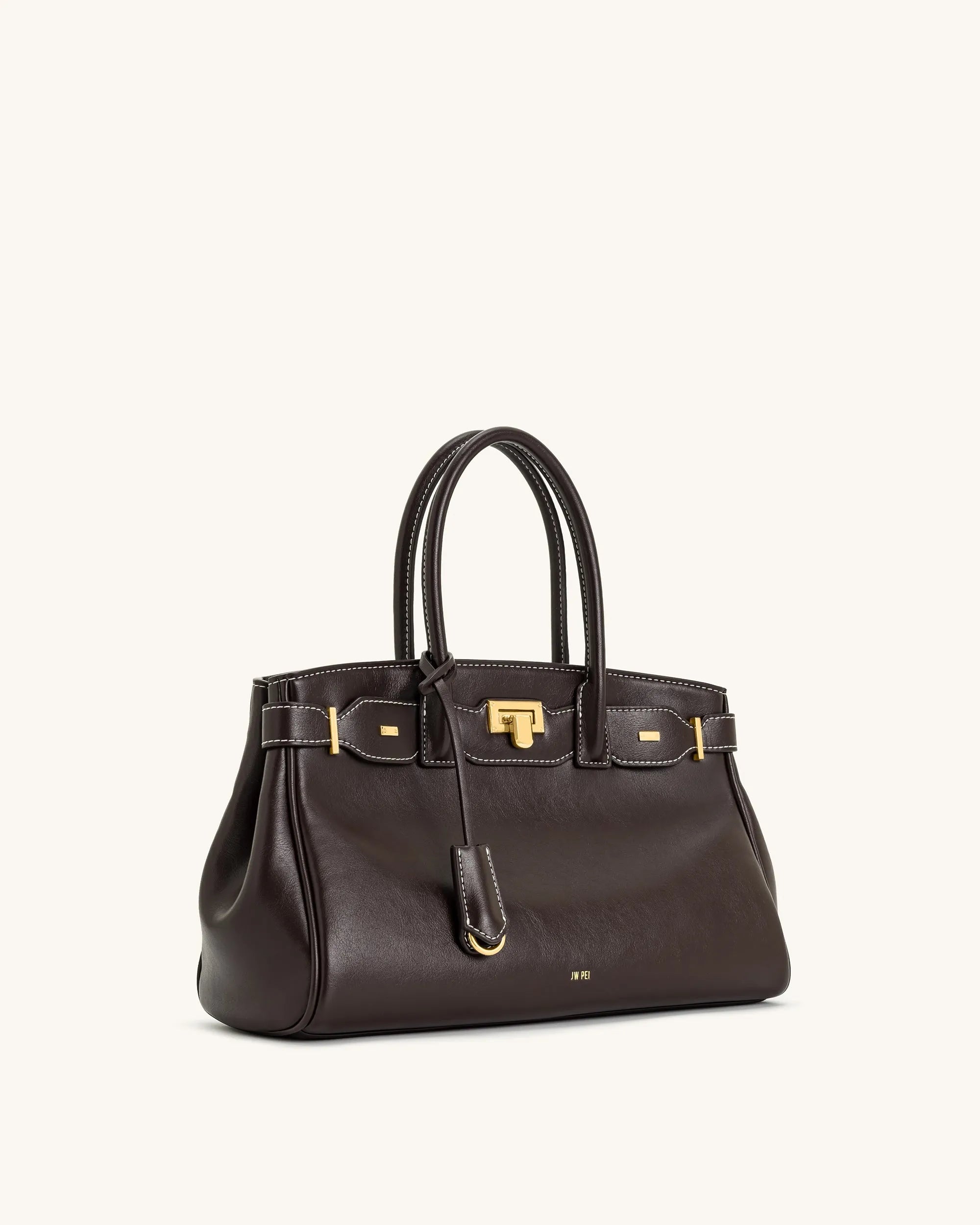 JW PEI Dark Brown Women Ziva Metal Lock Decoration Tote Bag - Dark Brown SKU: 8T052-31_Dark Brown Image 02