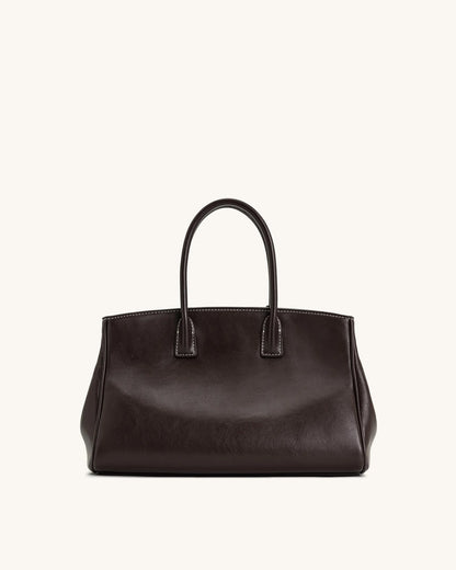 JW PEI Dark Brown Women Ziva Metal Lock Decoration Tote Bag - Dark Brown SKU: 8T052-31_Dark Brown Image 03