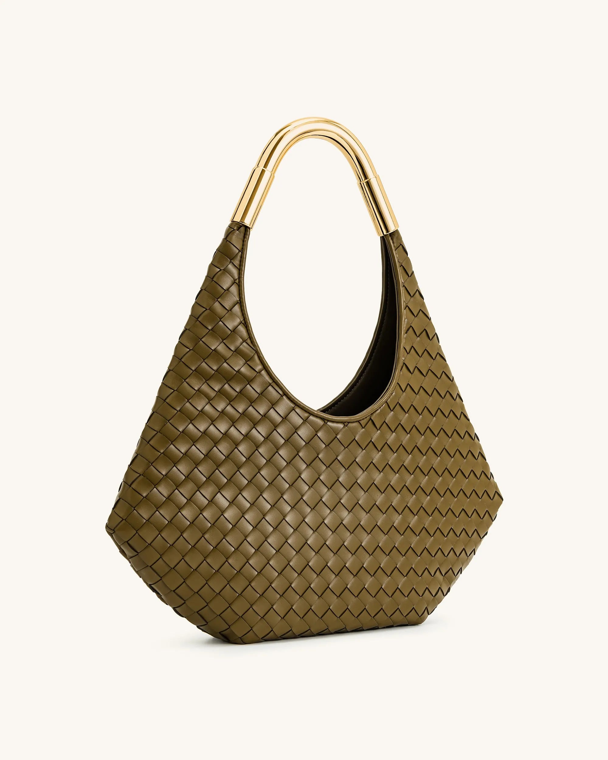 JW PEI Olive Green Women Olivia Hand-Woven Metal Handle Hobo Bag - Olive Green SKU: 8T059-71_Olive Green Image 02