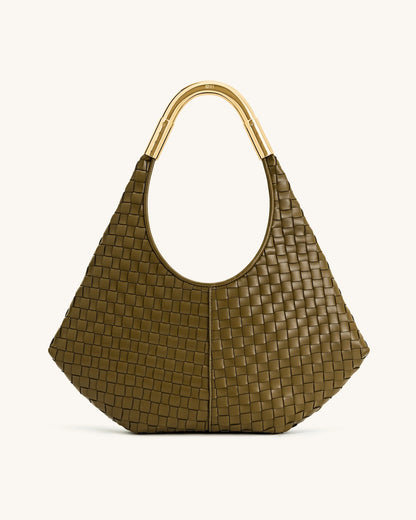 JW PEI Olive Green Women Olivia Hand-Woven Metal Handle Hobo Bag - Olive Green SKU: 8T059-71_Olive Green Image 03