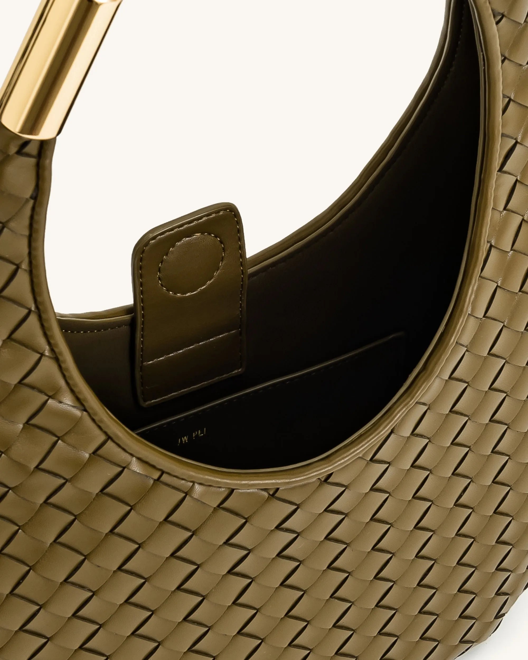 JW PEI Olive Green Women Olivia Hand-Woven Metal Handle Hobo Bag - Olive Green SKU: 8T059-71_Olive Green Image 04