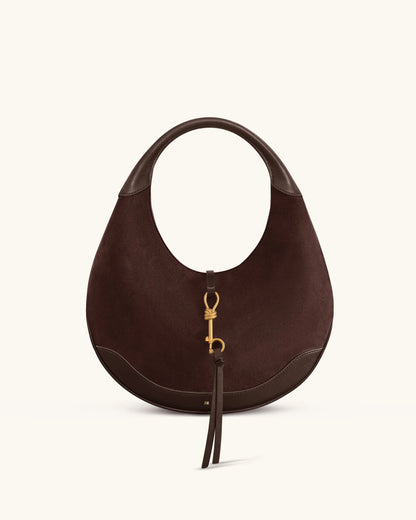 JW PEI Dark Brown Women Colette Faux Suede Crescent Hobo Bag - Dark Brown SKU: 8T114-3_Dark Brown Image 01
