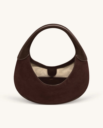 JW PEI Dark Brown Women Colette Faux Suede Crescent Hobo Bag - Dark Brown SKU: 8T114-3_Dark Brown Image 04