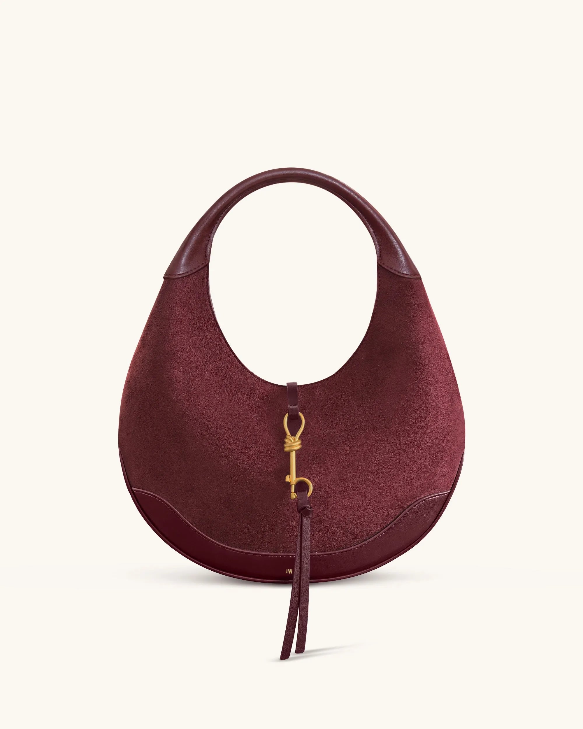 JW PEI Deep Claret Women Colette Faux Suede Crescent Hobo Bag - Deep Claret SKU: 8T114-41_Deep Claret Image 01