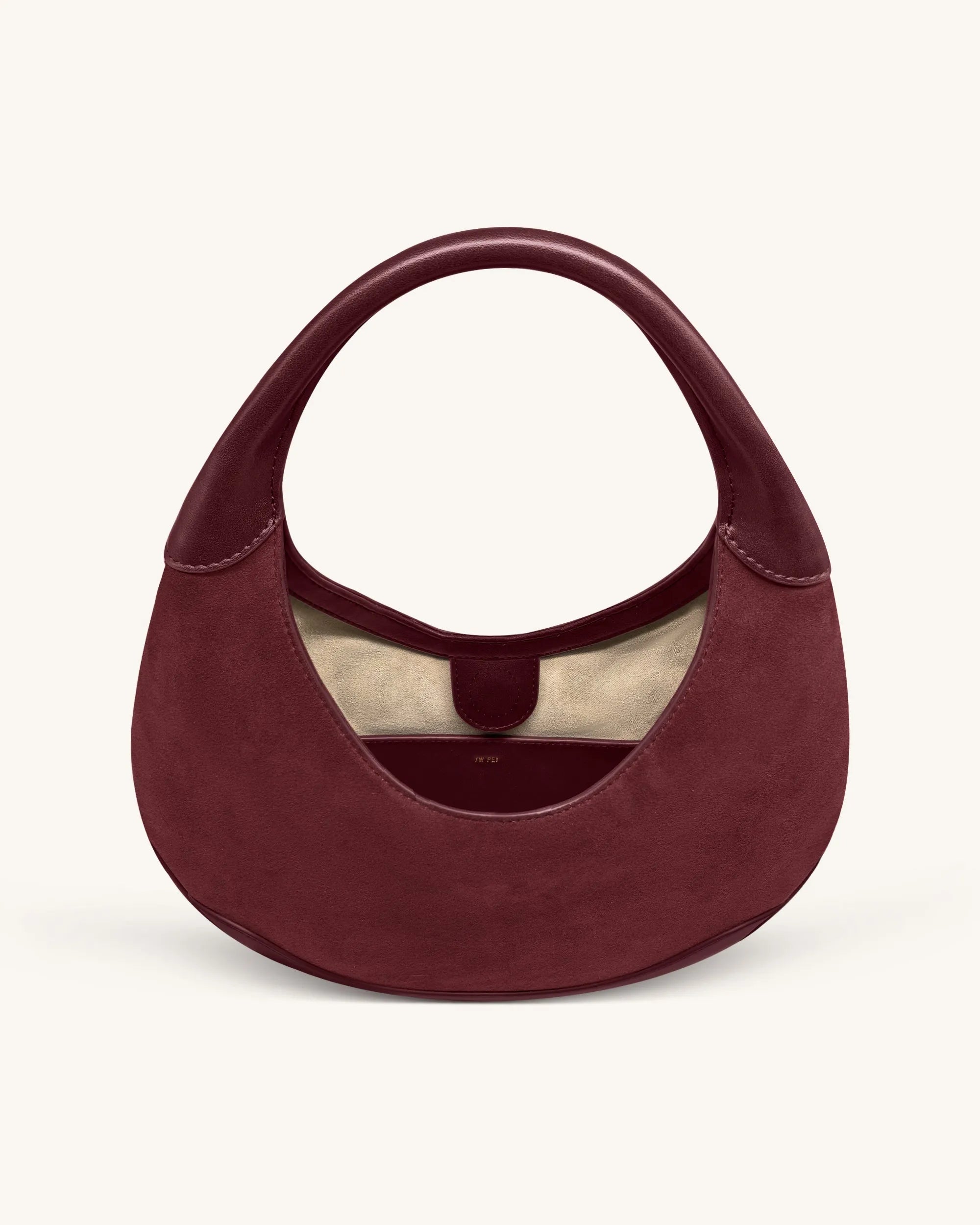 JW PEI Deep Claret Women Colette Faux Suede Crescent Hobo Bag - Deep Claret SKU: 8T114-41_Deep Claret Image 04