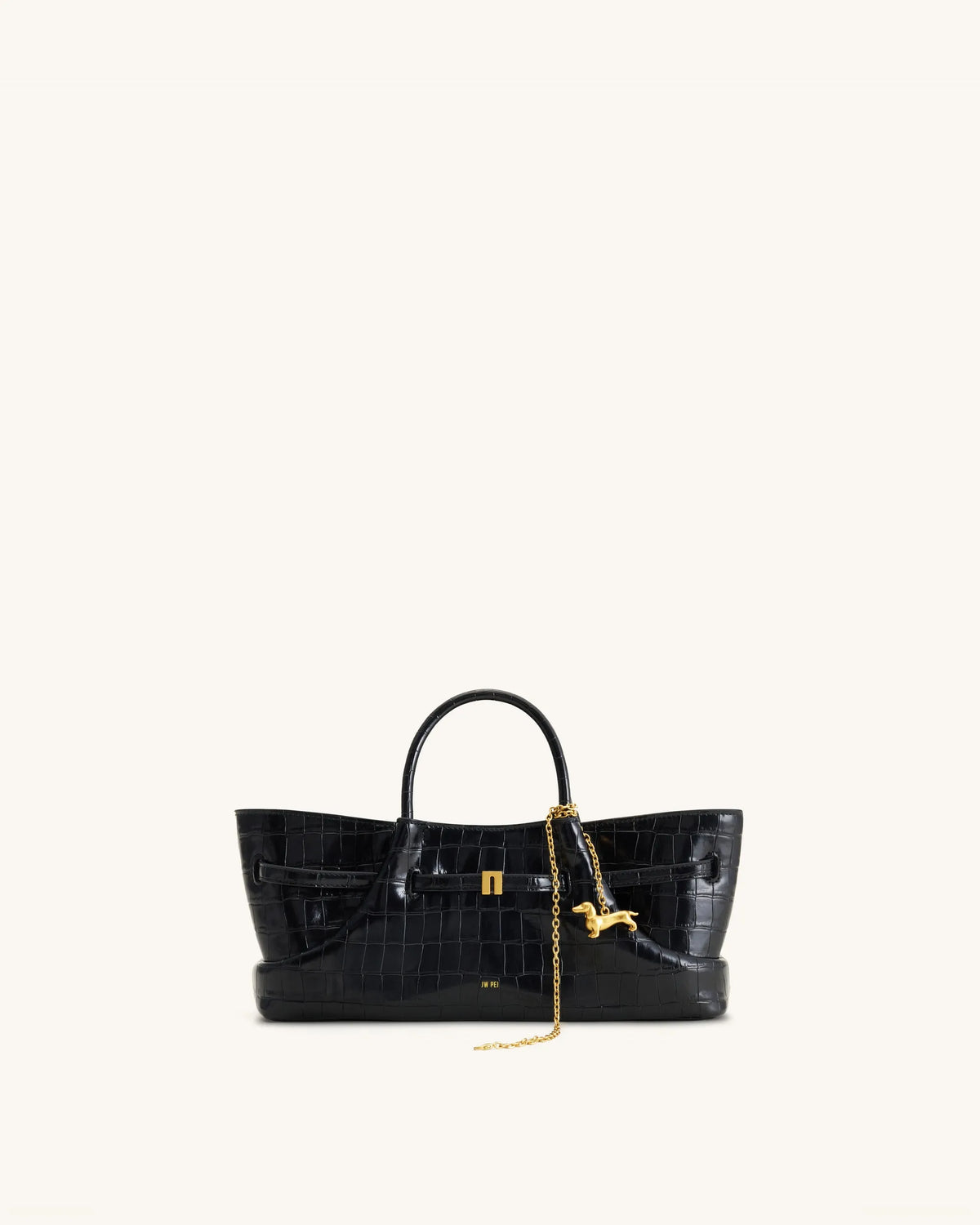 JW Pei Black Croc Women Maeve Dachshund Metal Charm Tote Bag SKU: 8T117-10_Black Croc Image 01