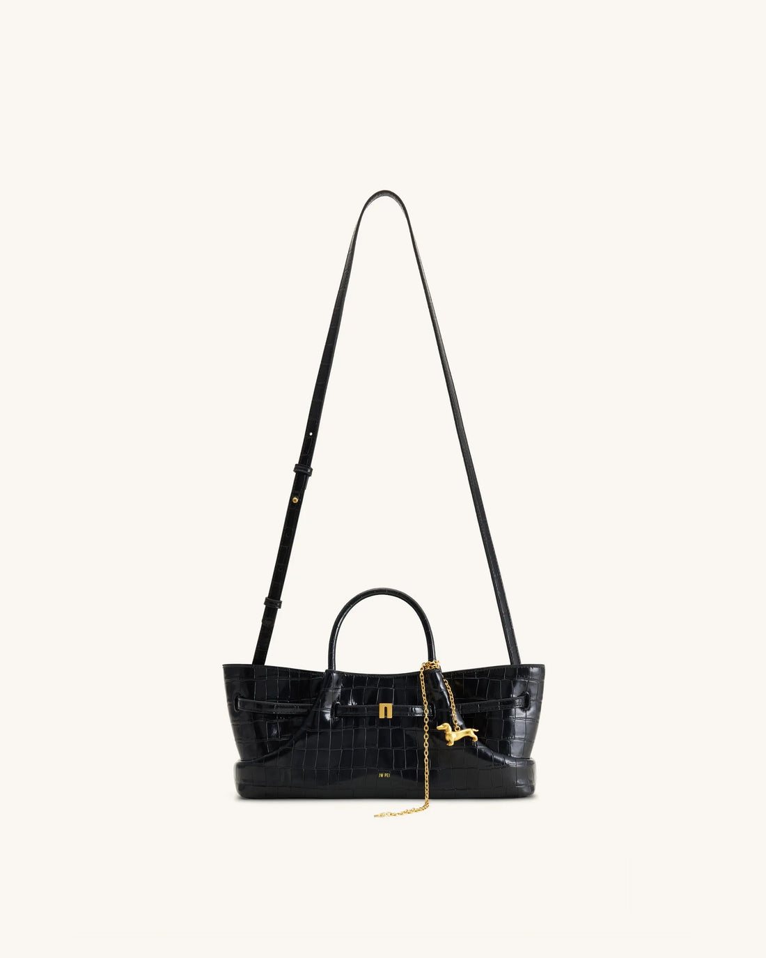 JW Pei Black Croc Women Maeve Dachshund Metal Charm Tote Bag SKU: 8T117-10_Black Croc Image 02