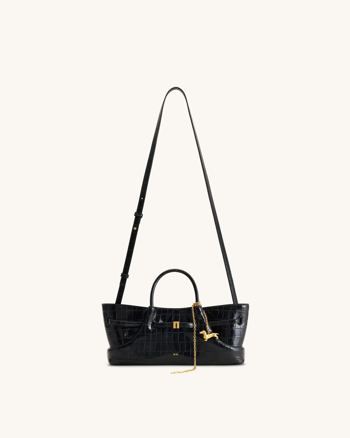 JW Pei Black Croc Women Maeve Dachshund Metal Charm Tote Bag SKU: 8T117-10_Black Croc Image 02