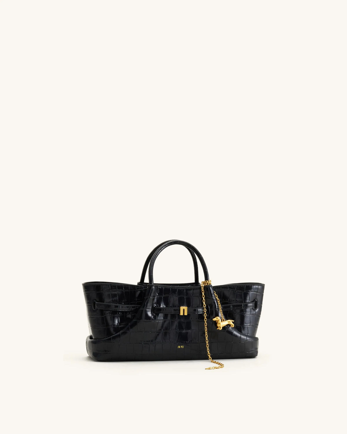 JW Pei Black Croc Women Maeve Dachshund Metal Charm Tote Bag SKU: 8T117-10_Black Croc Image 03