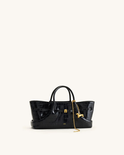 JW Pei Black Croc Women Maeve Dachshund Metal Charm Tote Bag SKU: 8T117-10_Black Croc Image 03