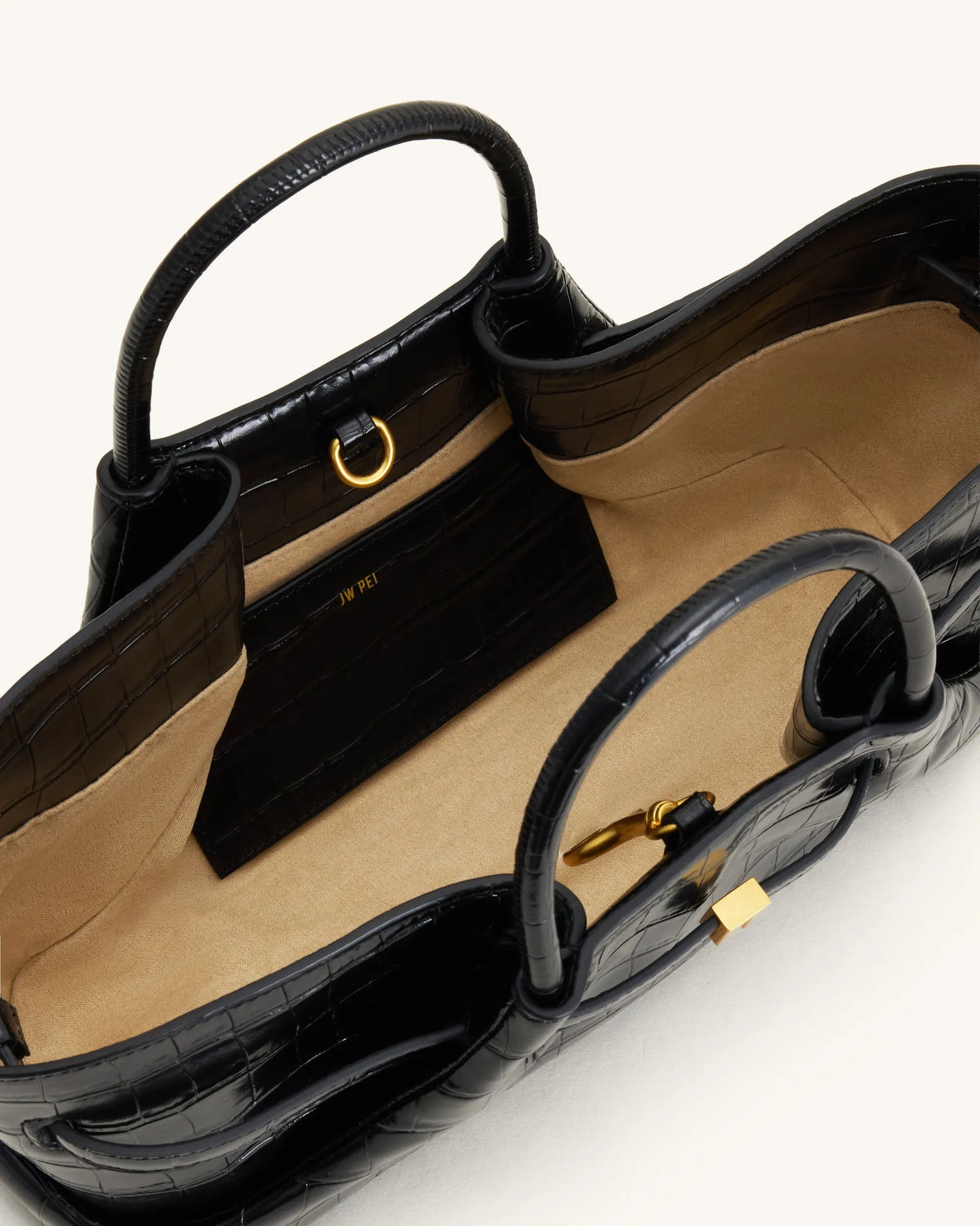 JW Pei Black Croc Women Maeve Dachshund Metal Charm Tote Bag SKU: 8T117-10_Black Croc Image 06