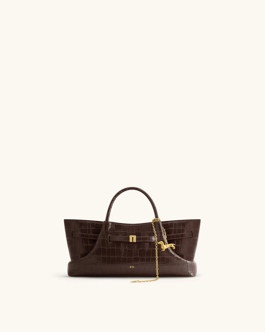 JW Pei Dark Brown Croc Women Maeve Dachshund Metal Charm Tote Bag SKU: 8T117-30_Dark Brown Croc Image 01