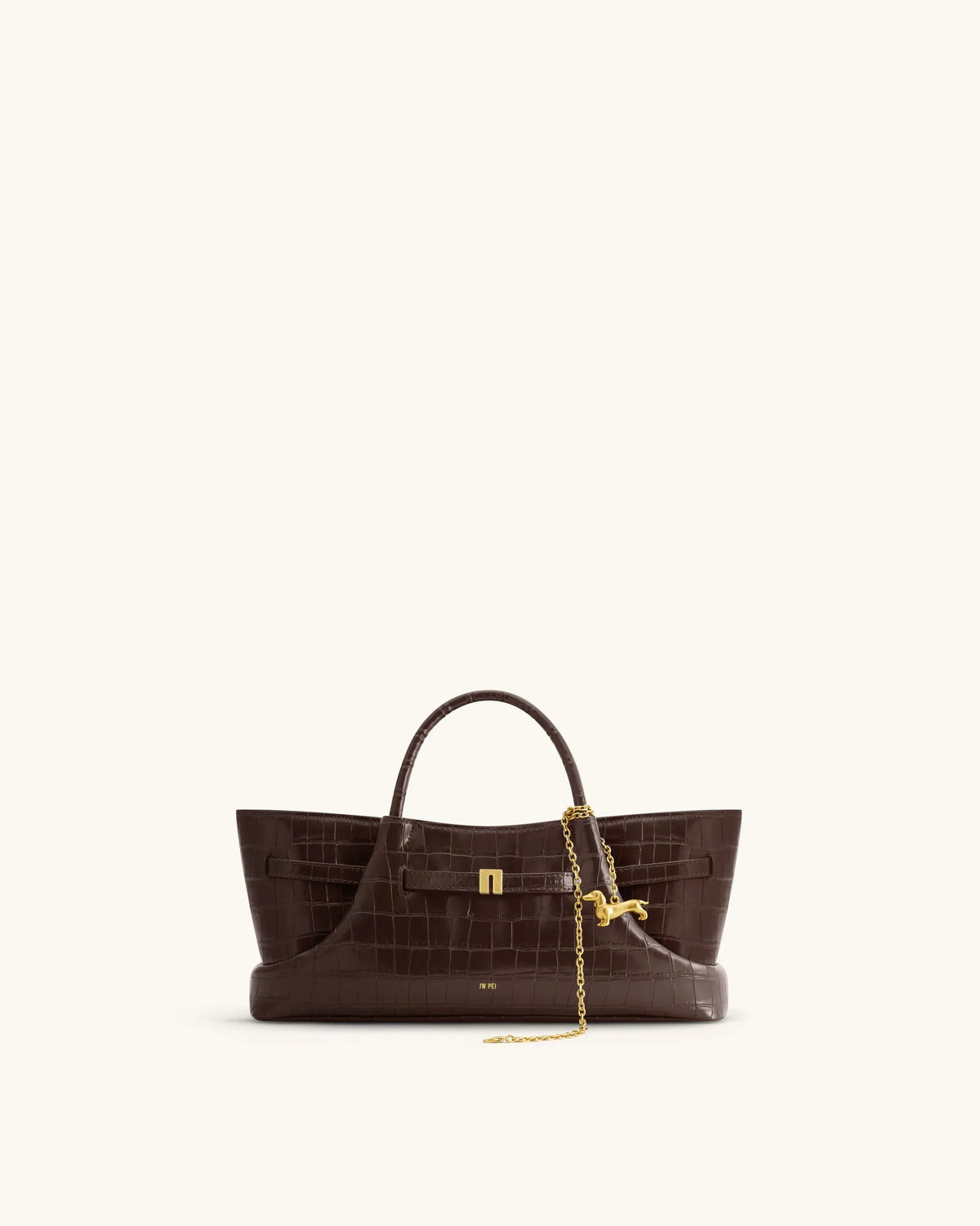 JW Pei Dark Brown Croc Women Maeve Dachshund Metal Charm Tote Bag SKU: 8T117-30_Dark Brown Croc Image 01