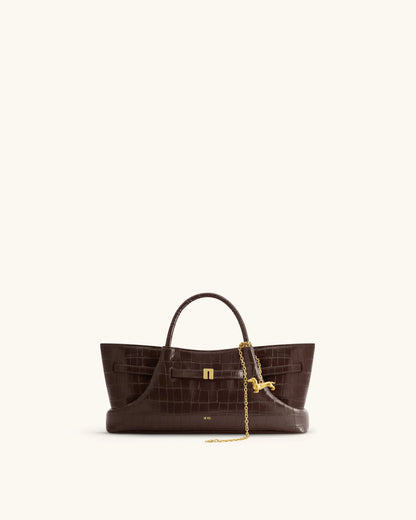 JW Pei Dark Brown Croc Women Maeve Dachshund Metal Charm Tote Bag SKU: 8T117-30_Dark Brown Croc Image 01