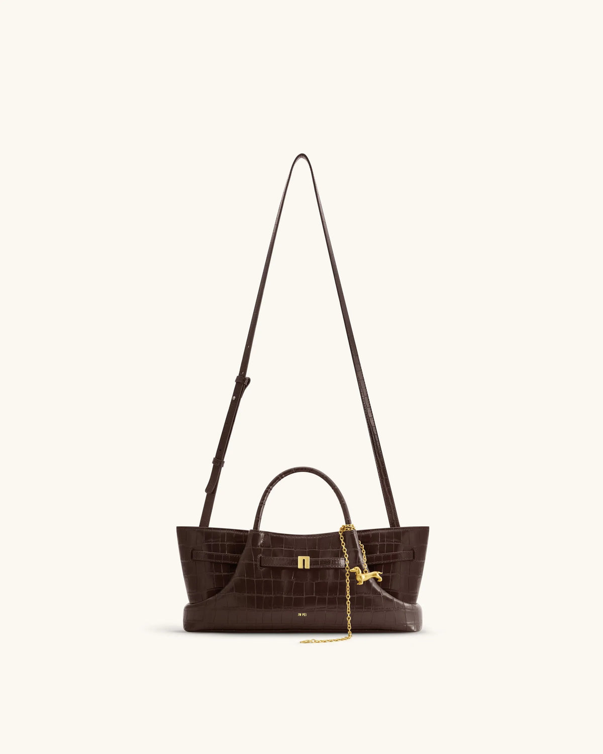 JW Pei Dark Brown Croc Women Maeve Dachshund Metal Charm Tote Bag SKU: 8T117-30_Dark Brown Croc Image 02