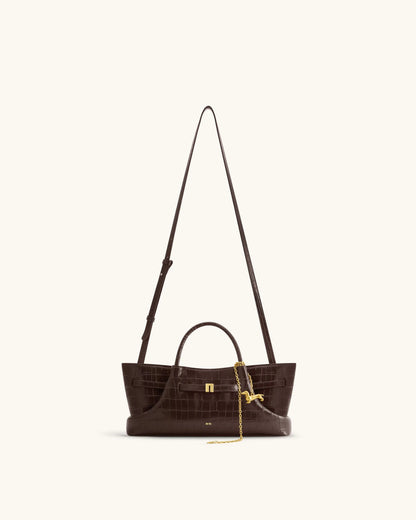 JW Pei Dark Brown Croc Women Maeve Dachshund Metal Charm Tote Bag SKU: 8T117-30_Dark Brown Croc Image 02