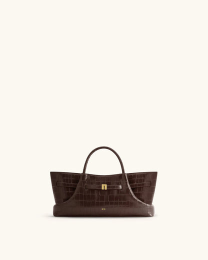 JW Pei Dark Brown Croc Women Maeve Dachshund Metal Charm Tote Bag SKU: 8T117-30_Dark Brown Croc Image 03