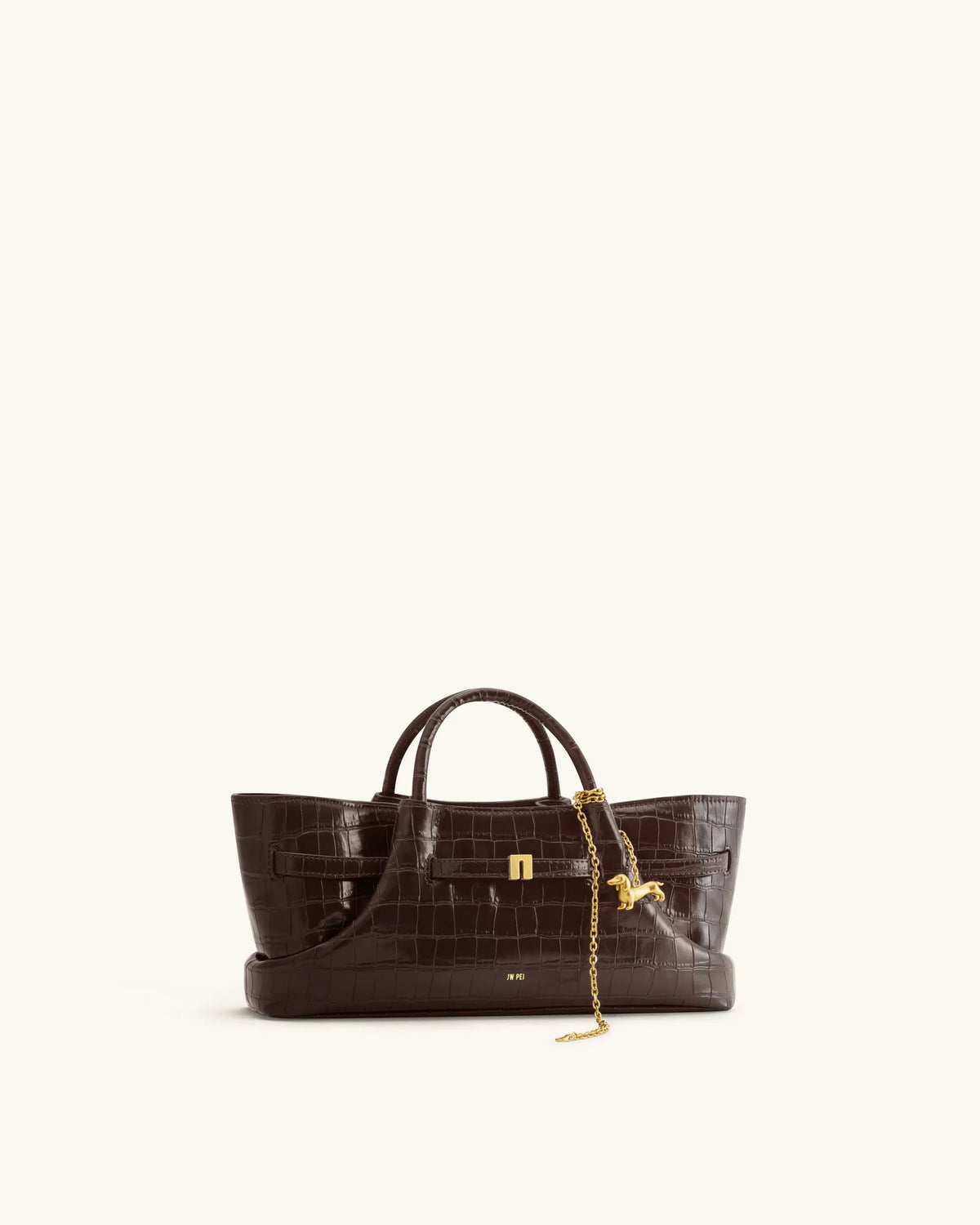JW Pei Dark Brown Croc Women Maeve Dachshund Metal Charm Tote Bag SKU: 8T117-30_Dark Brown Croc Image 04