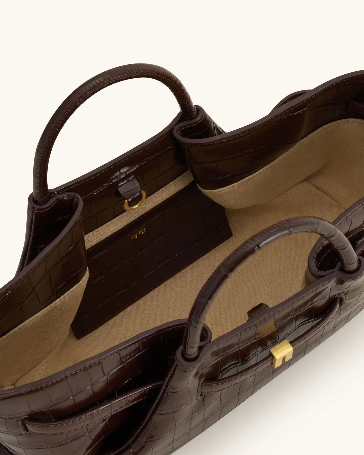 JW Pei Dark Brown Croc Women Maeve Dachshund Metal Charm Tote Bag SKU: 8T117-30_Dark Brown Croc Image 06