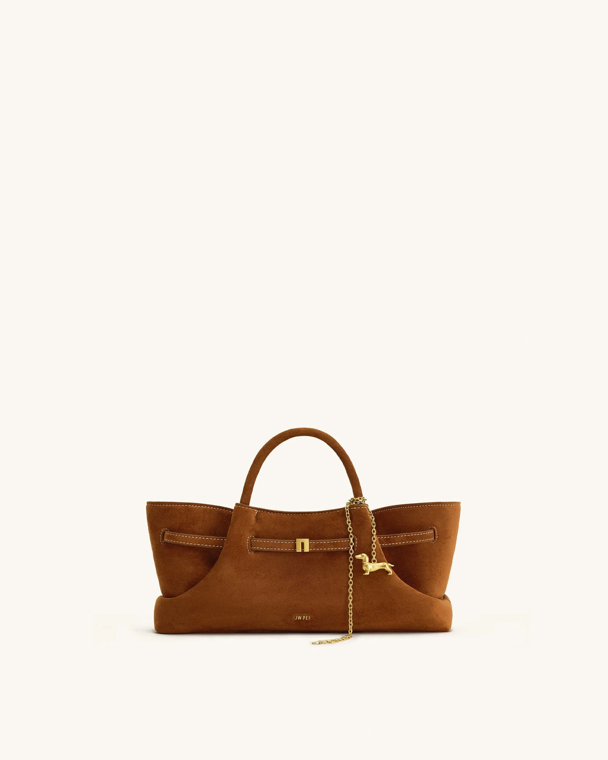 JW Pei Brown Women Maeve Dachshund Metal Charm Faux Suede Tote Bag SKU: 8T117-31_Brown Image 01