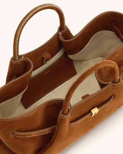 JW Pei Brown Women Maeve Dachshund Metal Charm Faux Suede Tote Bag SKU: 8T117-31_Brown Image 06
