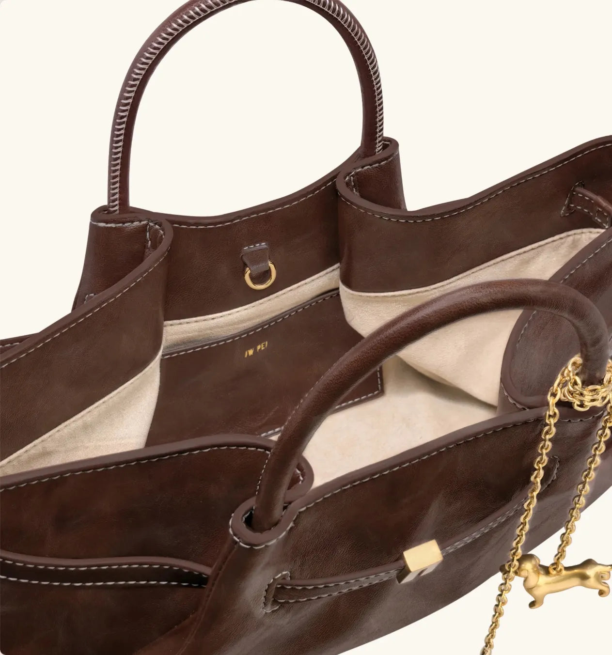 JW PEI Dark Brown  Maeve Dachshund Metal Charm Tote Bag SKU: 8T117-3_Dark Brown Image 05
