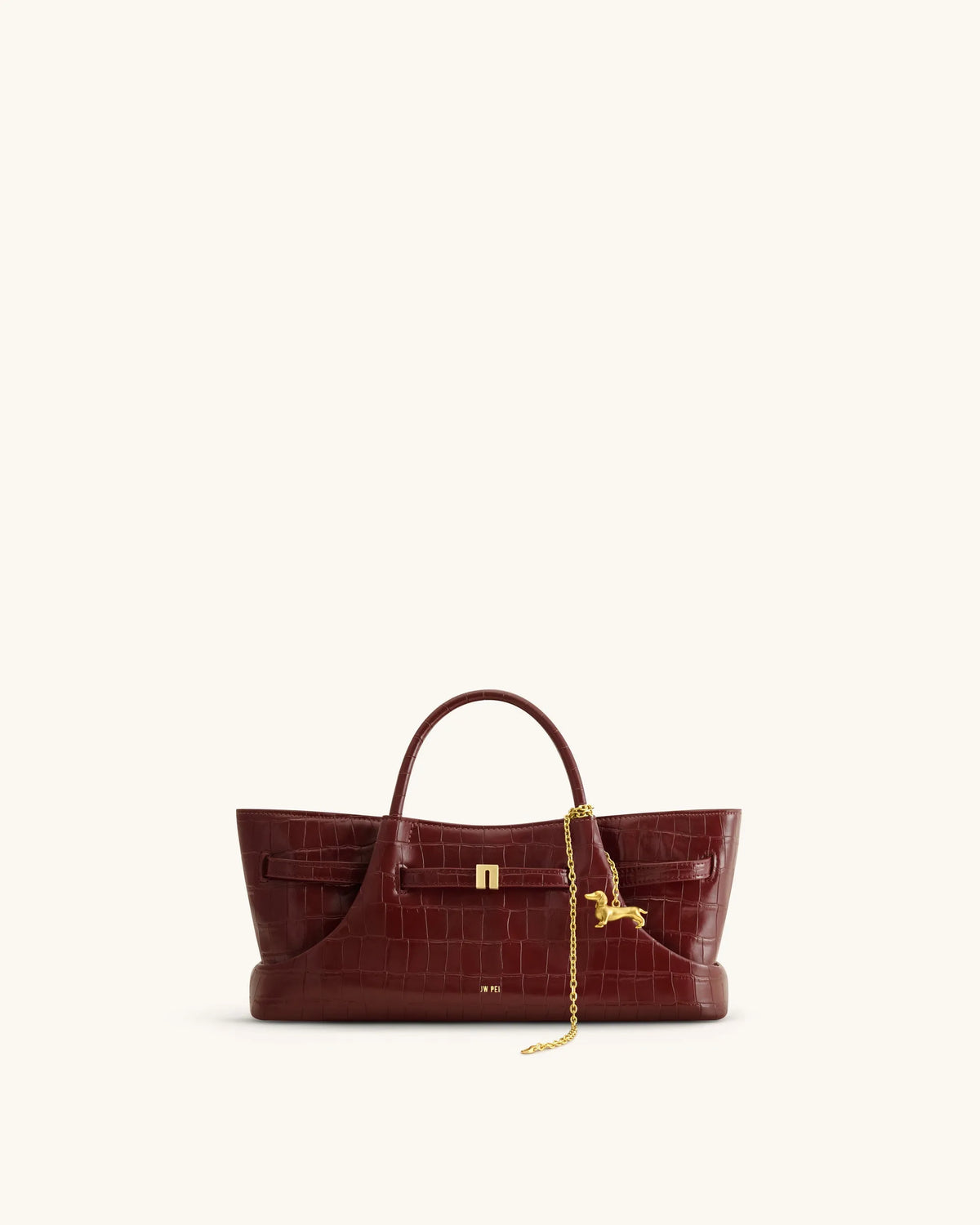 JW Pei Burgundy Croc Women Maeve Dachshund Metal Charm Tote Bag SKU: 8T117-41_Burgundy Croc Image 01