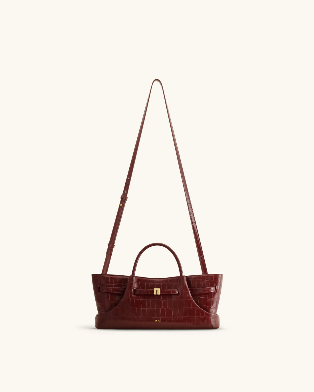 JW Pei Burgundy Croc Women Maeve Dachshund Metal Charm Tote Bag SKU: 8T117-41_Burgundy Croc Image 02