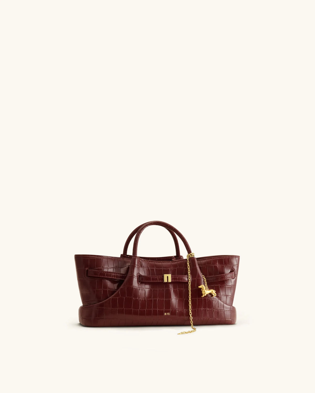 JW Pei Burgundy Croc Women Maeve Dachshund Metal Charm Tote Bag SKU: 8T117-41_Burgundy Croc Image 04