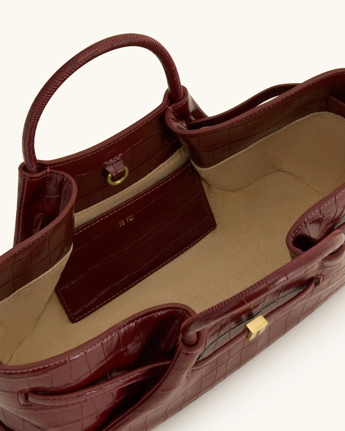 JW Pei Burgundy Croc Women Maeve Dachshund Metal Charm Tote Bag SKU: 8T117-41_Burgundy Croc Image 06