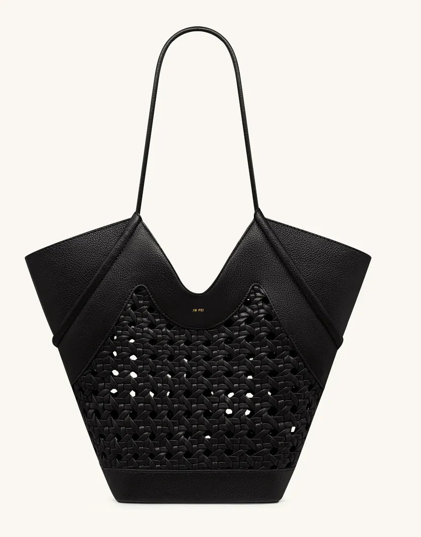 JW Pei Black Women Maribel Woven Panel Tote Bag SKU: 8T121-1_Black Image 01