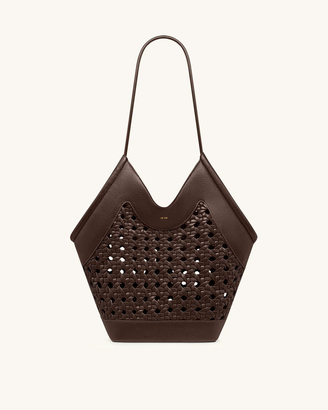 JW PEI Brown Women Maribel Woven Panel Tote Bag SKU: 8T121-3_Dark Brown Image 02