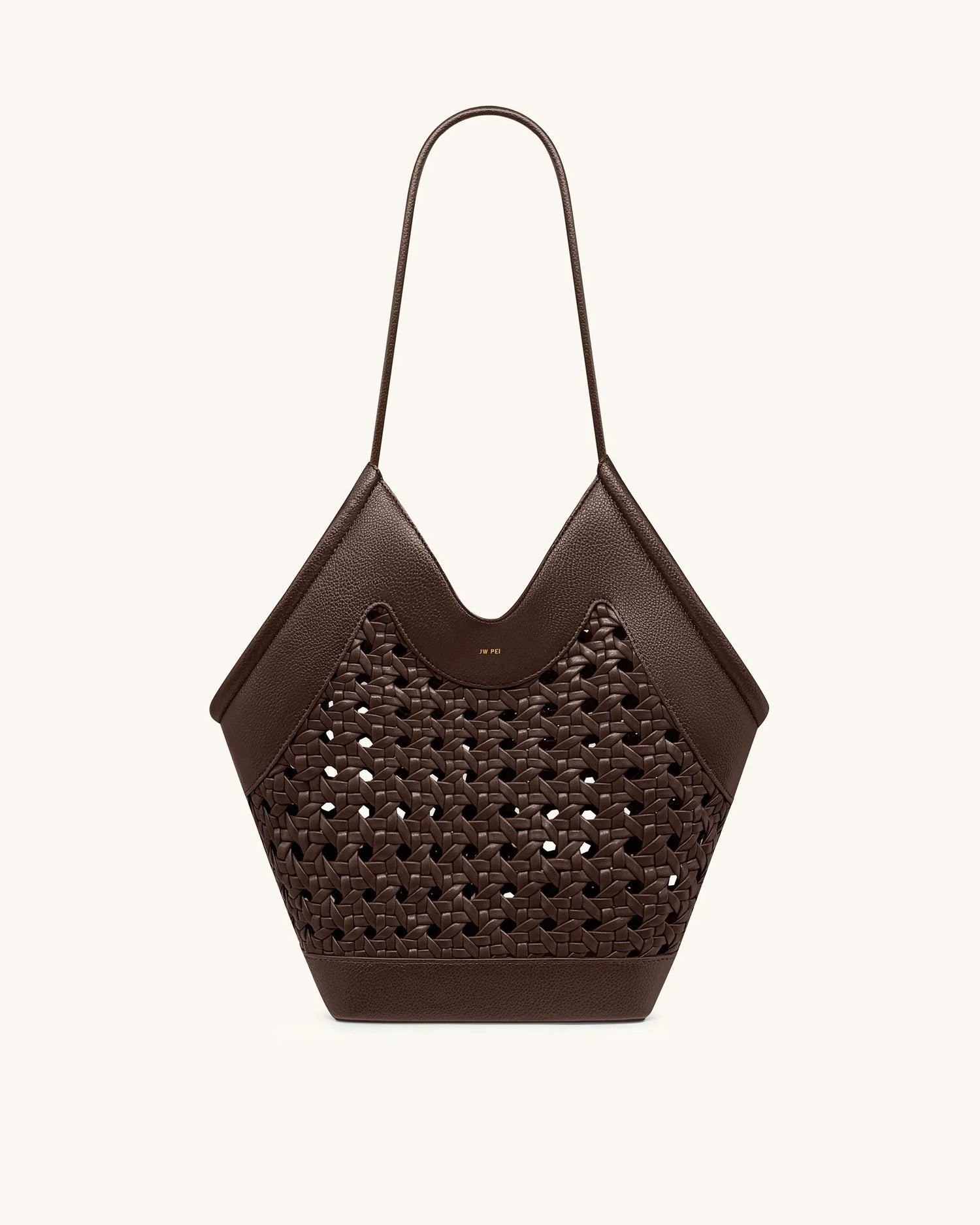 JW PEI Brown Women Maribel Woven Panel Tote Bag SKU: 8T121-3_Dark Brown Image 02