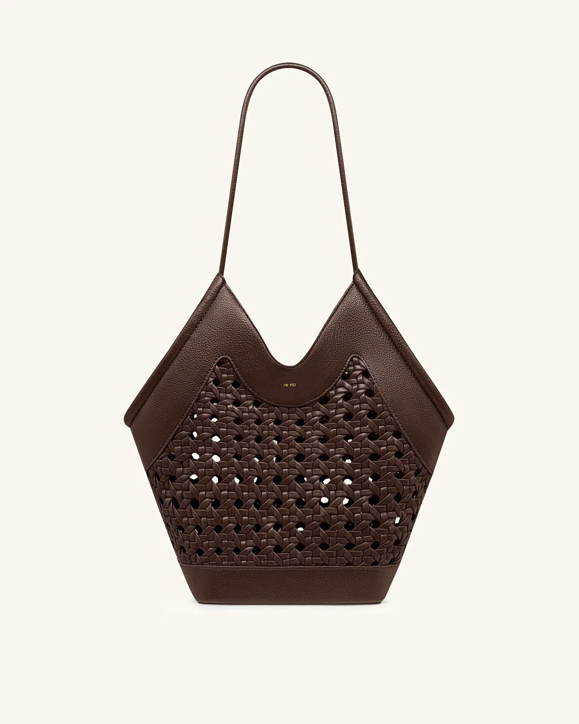JW PEI Brown Women Maribel Woven Panel Tote Bag SKU: 8T121-3_Dark Brown Image 02