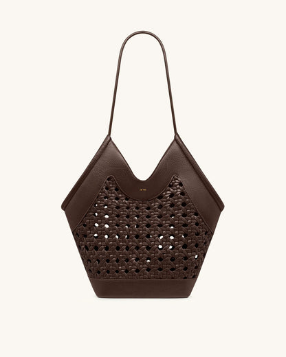 JW PEI Brown Women Maribel Woven Panel Tote Bag SKU: 8T121-3_Dark Brown Image 02