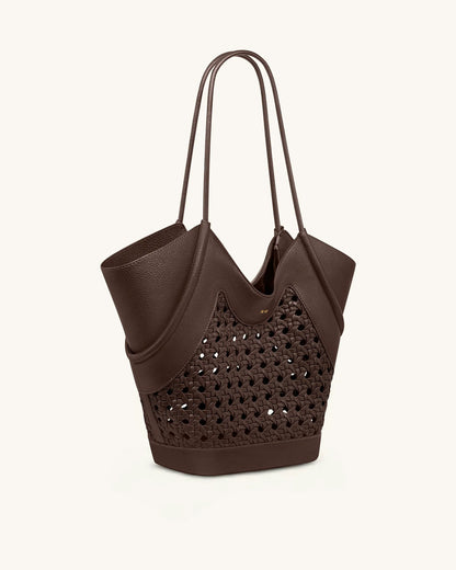 JW PEI Brown Women Maribel Woven Panel Tote Bag SKU: 8T121-3_Dark Brown Image 03