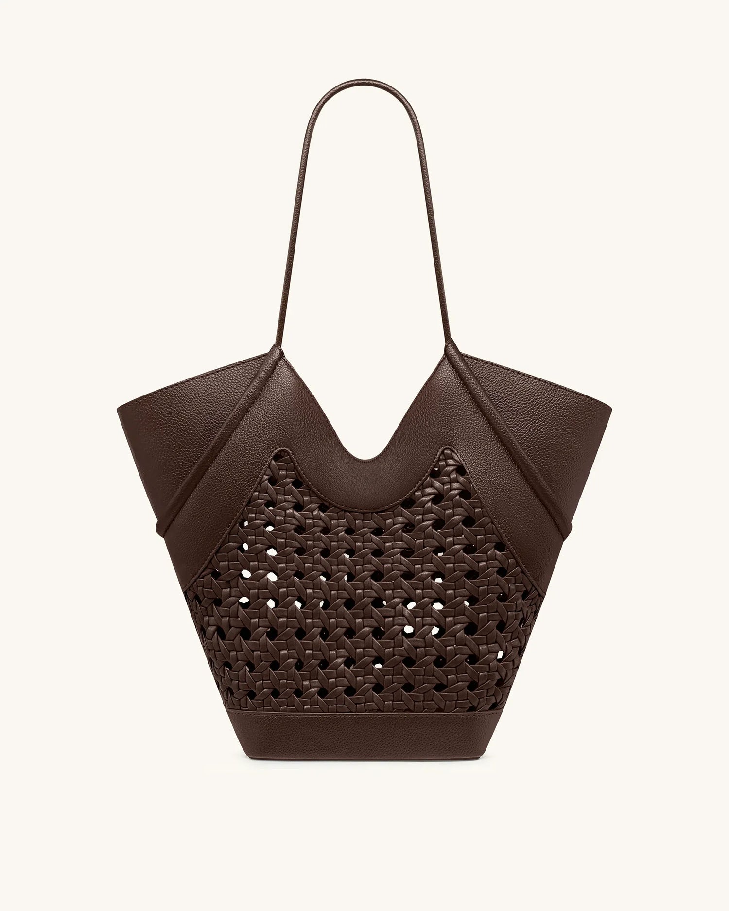 JW PEI Brown Women Maribel Woven Panel Tote Bag SKU: 8T121-3_Dark Brown Image 04
