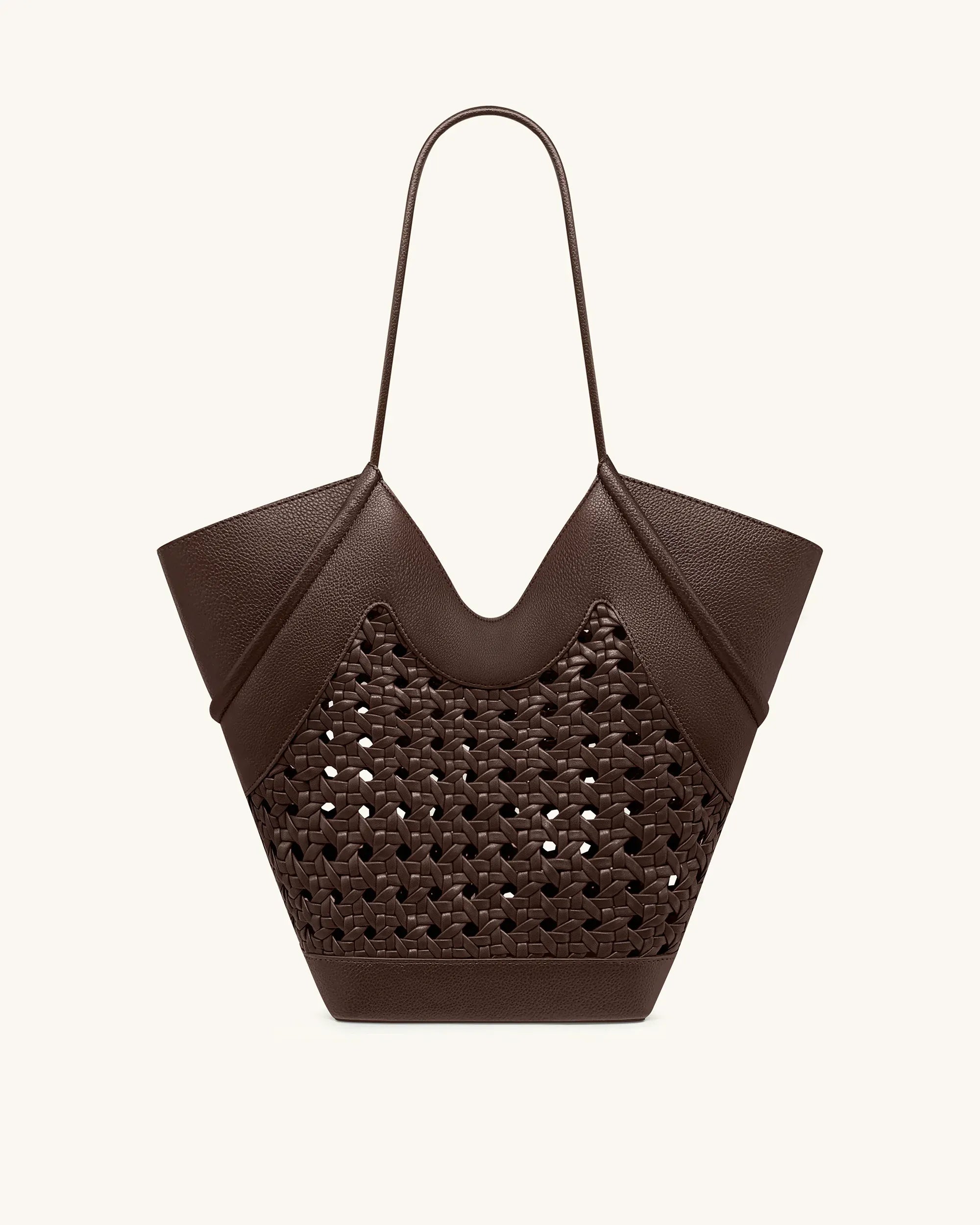 JW PEI Brown Women Maribel Woven Panel Tote Bag SKU: 8T121-3_Dark Brown Image 04