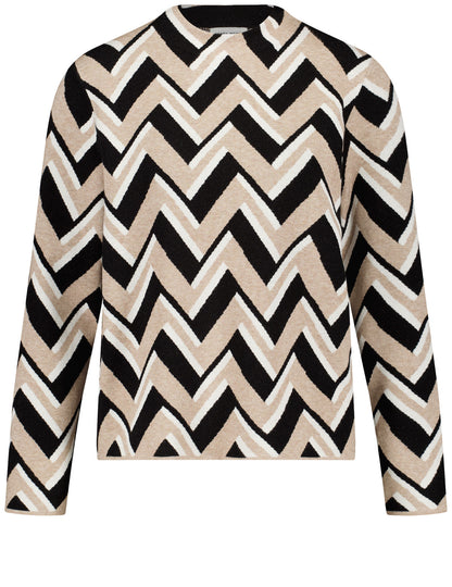 Gerry Weber_Taupe/Black Jacquard_Pullover 1/1 Sleeve_919008-57002_9168_01