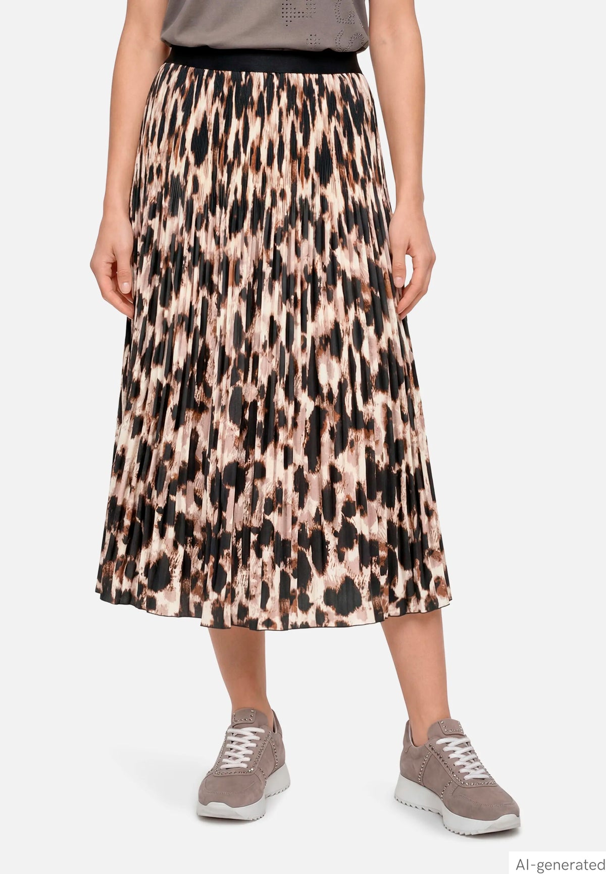 Betty Barclay Beige/Black Women Pleated Midi Skirt with Leopard Print SKU: 9303-1676_7898 Image 01