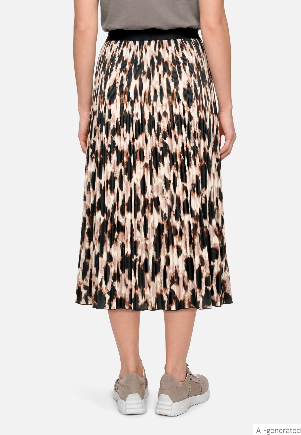 Betty Barclay Beige/Black Women Pleated Midi Skirt with Leopard Print SKU: 9303-1676_7898 Image 03