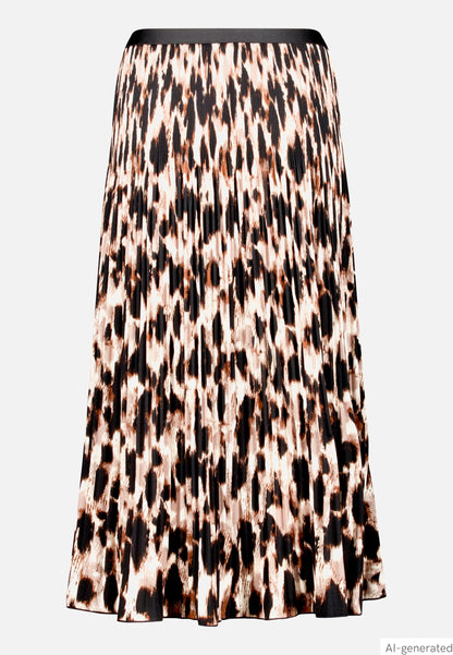 Betty Barclay Beige/Black Women Pleated Midi Skirt with Leopard Print SKU: 9303-1676_7898 Image 05