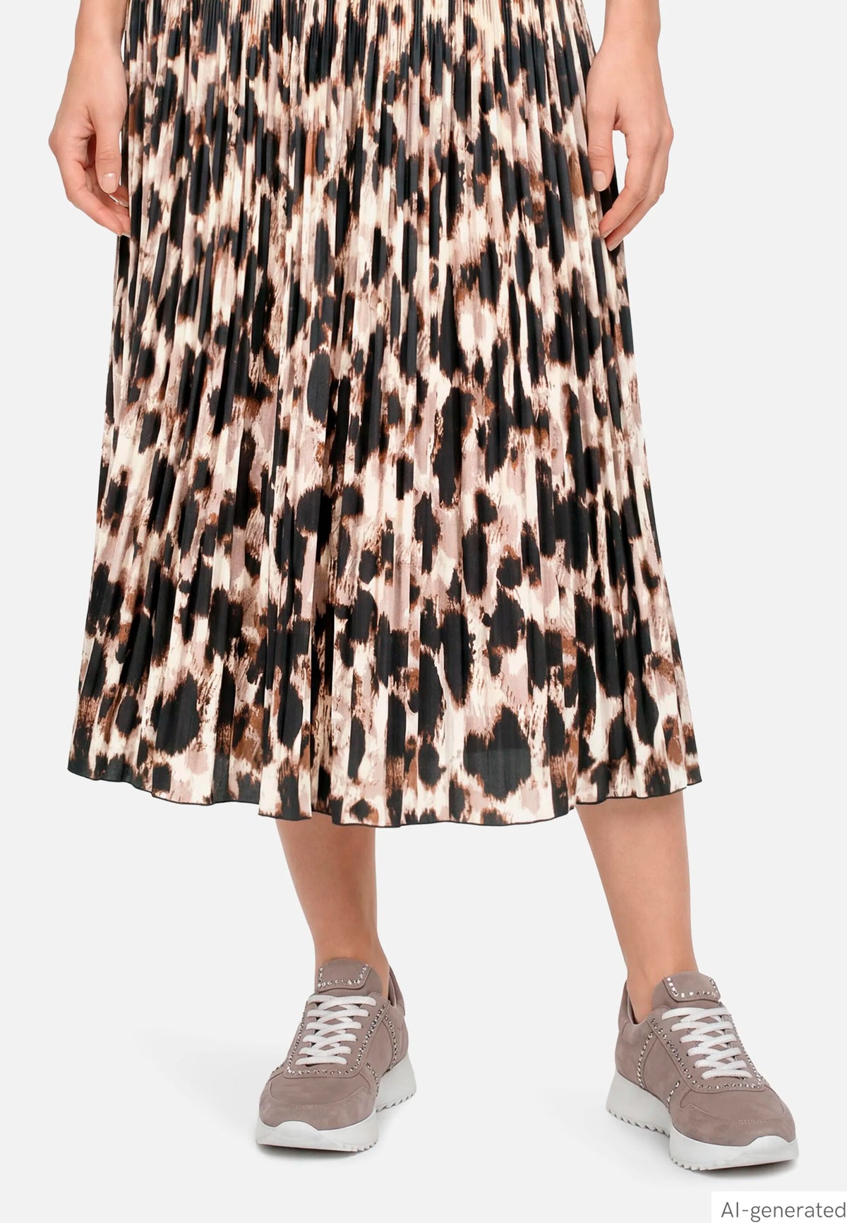 Betty Barclay Beige/Black Women Pleated Midi Skirt with Leopard Print SKU: 9303-1676_7898 Image 06