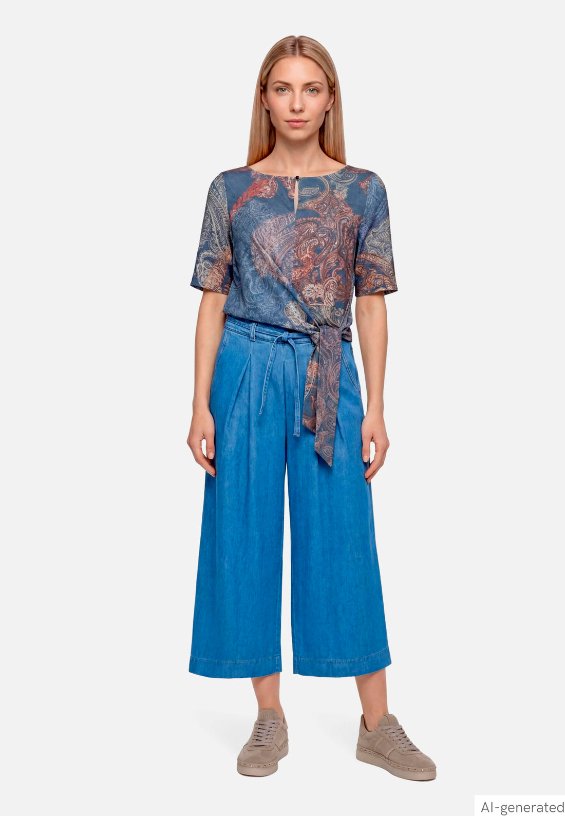 Betty Barclay Middle Blue Denim Women Culottes with Pleats SKU: 9304-1008_8619 Image 02