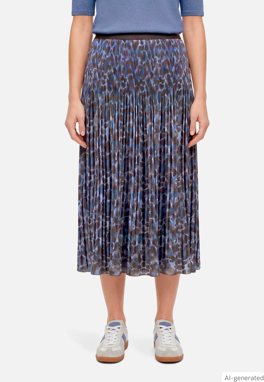 Betty Barclay Blue/Brown Women Pleated Midi Skirt with Animal Print SKU: 9305-1697_8870 Image 01