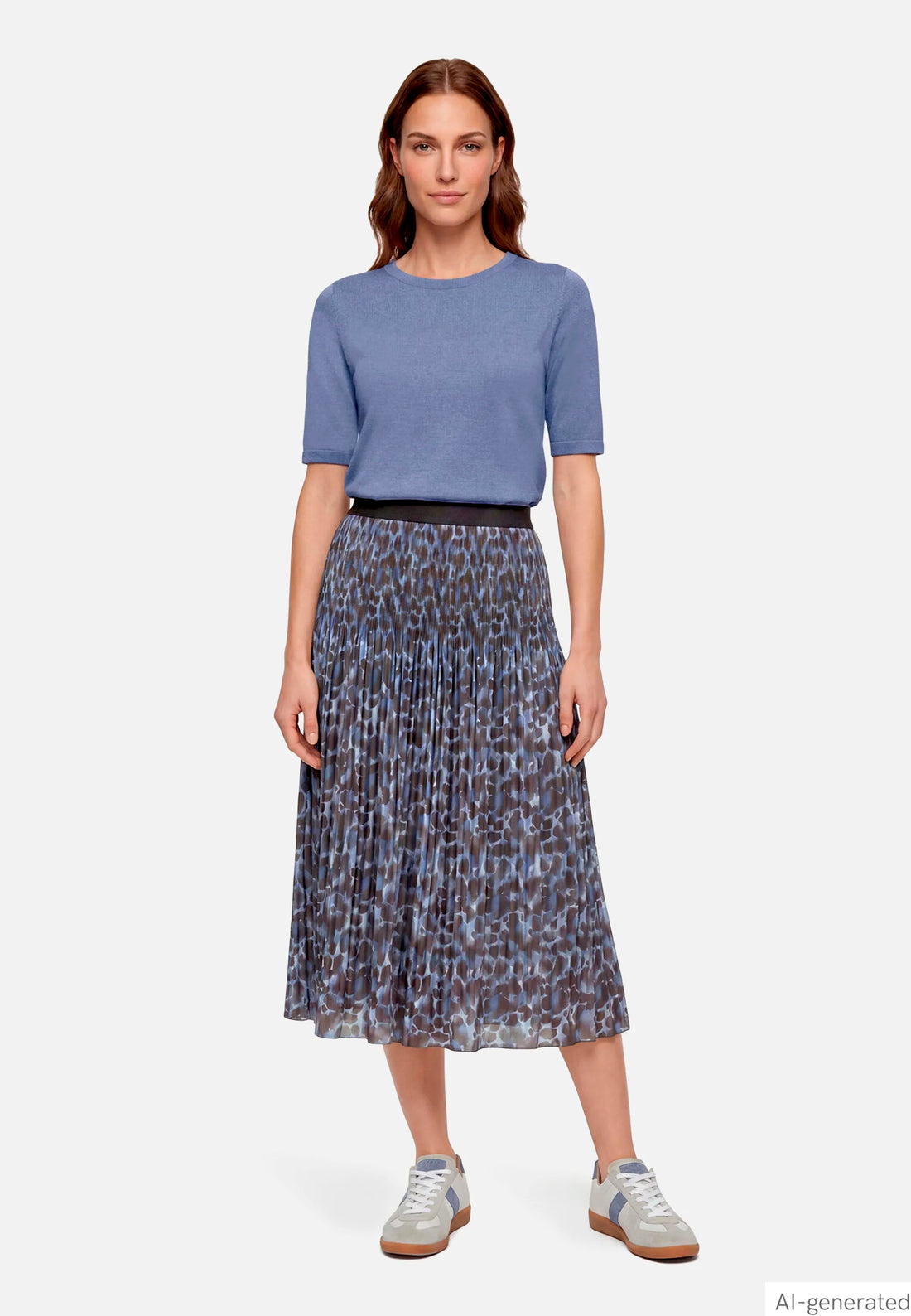 Betty Barclay Blue/Brown Women Pleated Midi Skirt with Animal Print SKU: 9305-1697_8870 Image 02