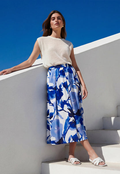 Betty Barclay Cream/Blue Women Slip-On Skirt with Side Pockets SKU: 9488-1875_1881 Image 01