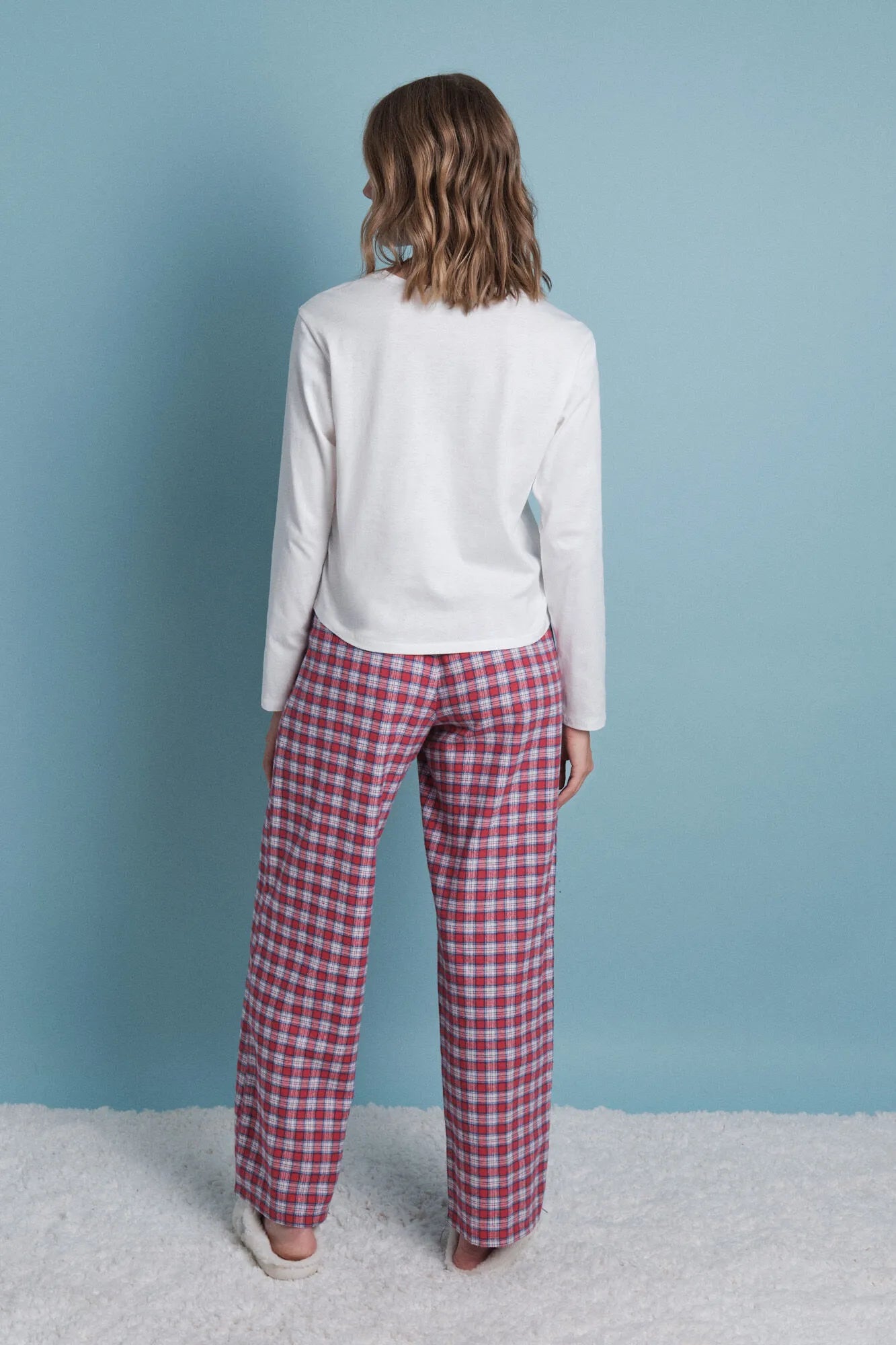 Women Secret_Ivory_Red Vichy Check Long Pajamas 100% Cotton_9522055_96_06