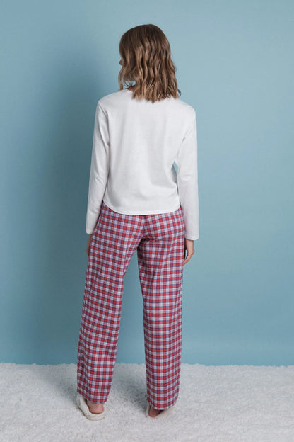 Women Secret_Ivory_Red Vichy Check Long Pajamas 100% Cotton_9522055_96_06